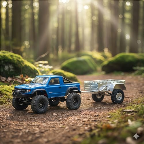 AMK Aluminum 118 124 RC Trailer CNC Machined RC Utility Trailer with Ball Head Hitch 118 124 Scale RC Crawler Trailer for TRX4M SCX24 Redcat Ascent18 with Wheels Suspension Silver - Image 5
