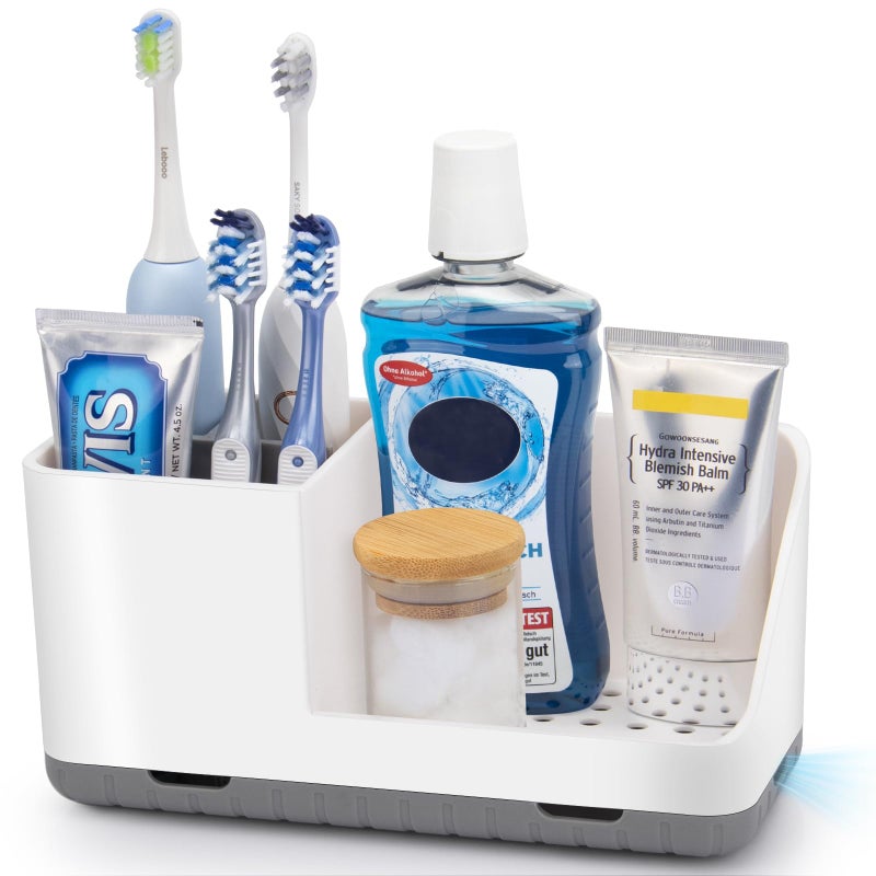 PARKMANI Toothbrush Holders for Bathrooms, Kids Electric Toothbrush and Toothpaste Holder with Drainage, Tooth Brush Holder for Bathroom Countertop Organizer (Grey) - Image 1