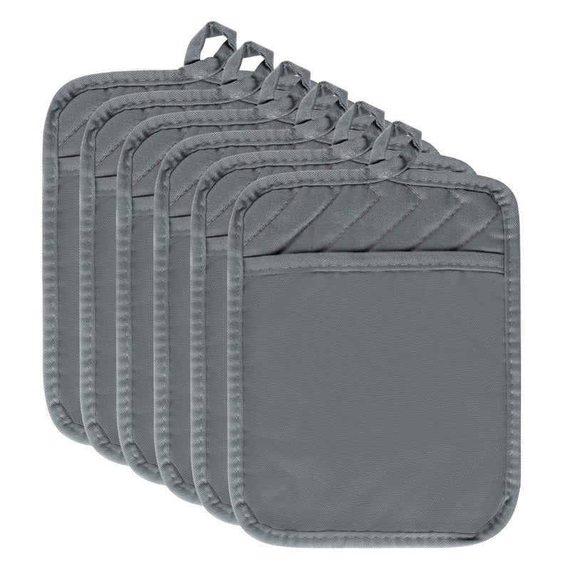 R HORSE مجموعة 6 قطع من حوامل الأواني مع جيب رمادي قطنية مجموعة حوامل الأواني للمطبخ مقاومة للحرارة