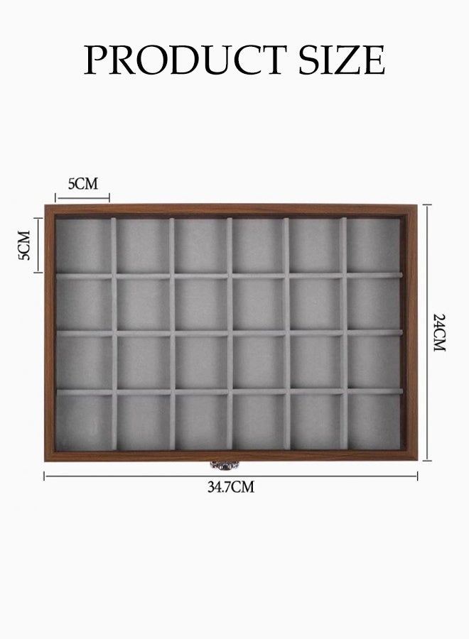 DUNISO Walnut Earring Storage Case with 24 Compartments,Single-Layer Jewelry Organizer with Clear Glass Lid for Women ,Display case box for Earring and Ring - Image 2