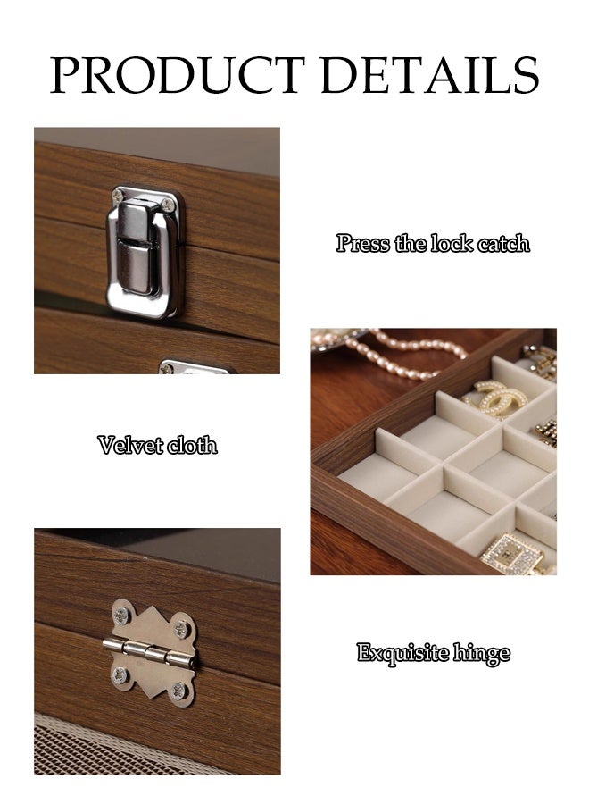 DUNISO Walnut Earring Storage Case with 24 Compartments,Single-Layer Jewelry Organizer with Clear Glass Lid for Women ,Display case box for Earring and Ring - Image 3