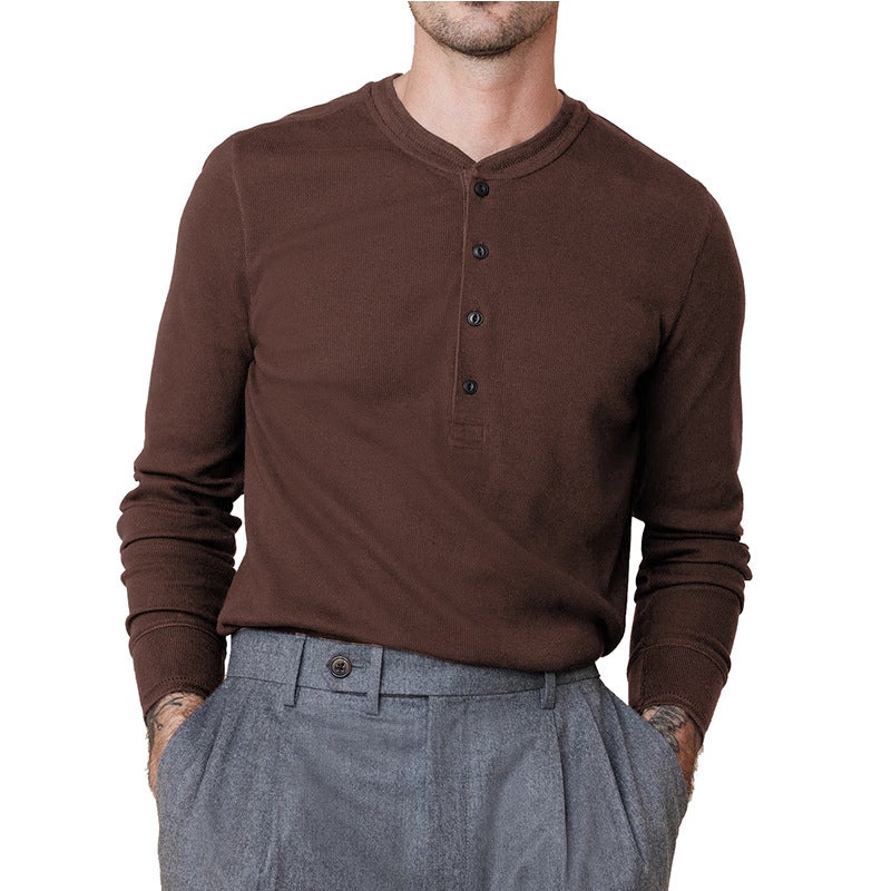 Men''s Long-sleeved T-shirt and Foreign Trade Men''s Henry Shirt Autumn Base Shirt Top - Image 1