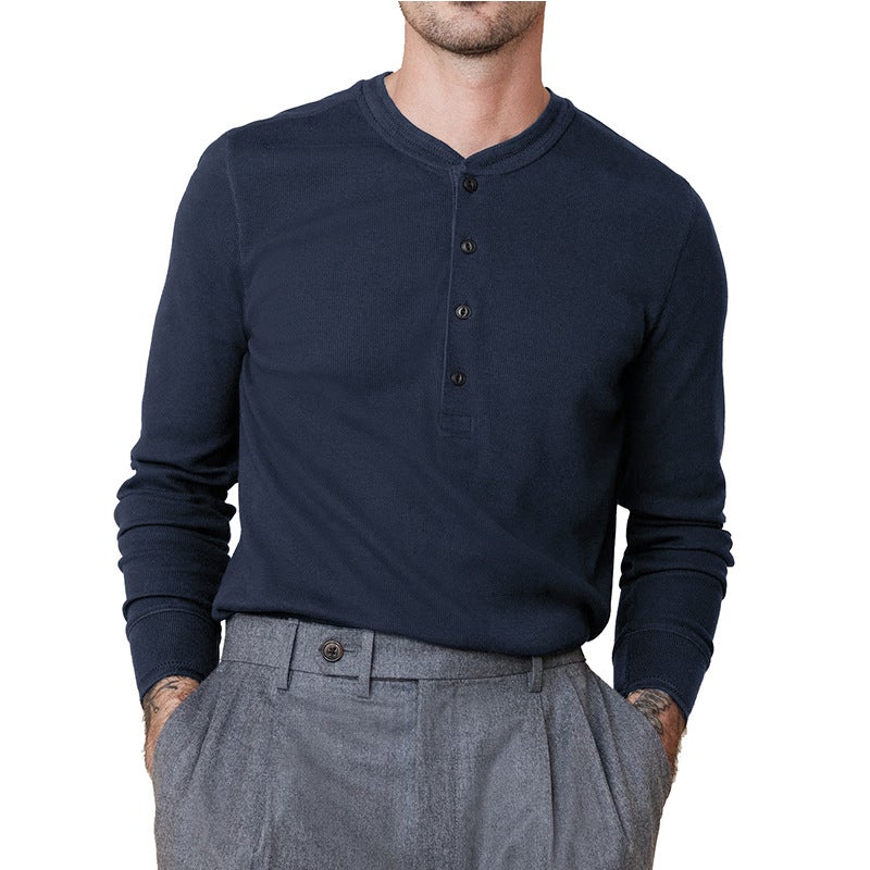 Men''s Long-sleeved T-shirt and Foreign Trade Men''s Henry Shirt Autumn Base Shirt Top - Image 2