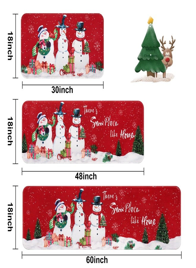FRAMICS Christmas Kitchen Mat 3 Pcs, Winter Snowman Christmas Rugs for Kitchen Floor, Christmas Tree Kitchen Rugs Non Slip Washable, Christmas Decorations, Gift, 18" x 60" + 18" x 48" + 18" x 30" - Image 3