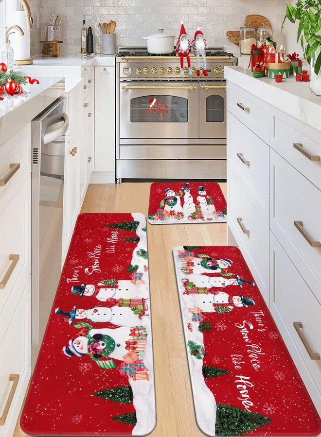 FRAMICS Christmas Kitchen Mat 3 Pcs, Winter Snowman Christmas Rugs for Kitchen Floor, Christmas Tree Kitchen Rugs Non Slip Washable, Christmas Decorations, Gift, 18" x 60" + 18" x 48" + 18" x 30" - Image 2
