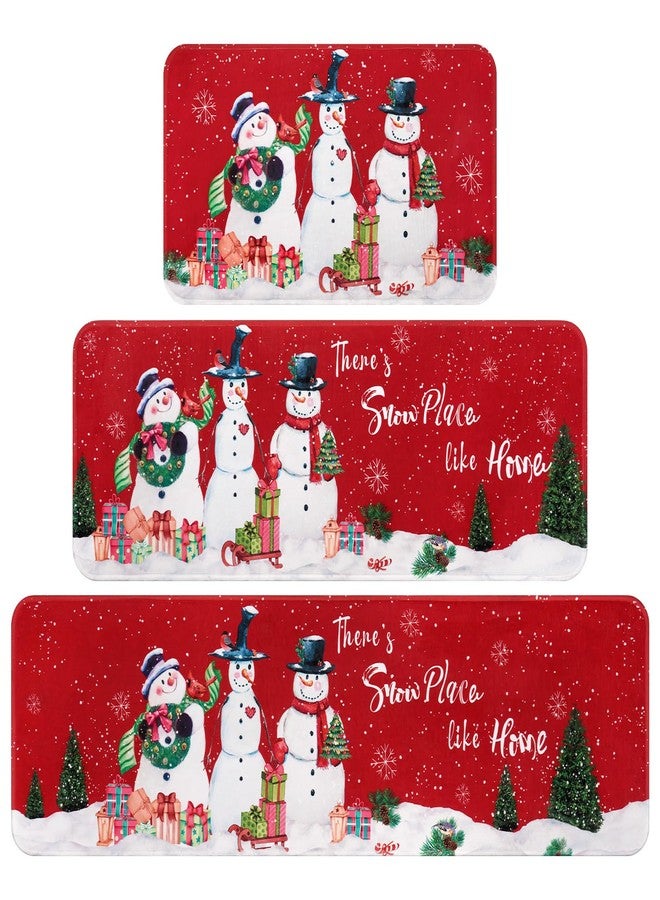 FRAMICS Christmas Kitchen Mat 3 Pcs, Winter Snowman Christmas Rugs for Kitchen Floor, Christmas Tree Kitchen Rugs Non Slip Washable, Christmas Decorations, Gift, 18" x 60" + 18" x 48" + 18" x 30" - Image 1
