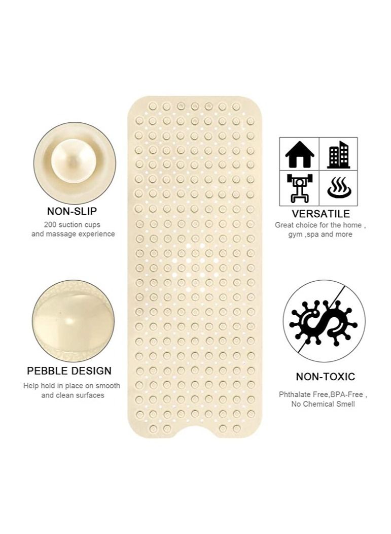 MahMir Non-Slip Bath mat ,Tub Shower Mat with Suction Cups and Drain Holes, 40x16in, ( Beige )  - Image 2