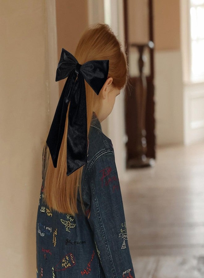 melyde 6.5 Inch Velvet Hair Bow Clip Classic Bowknot Ponytail Holder Long Velvet Ribbon Barrette Hair Accessories for Women Girls, Black - Image 3