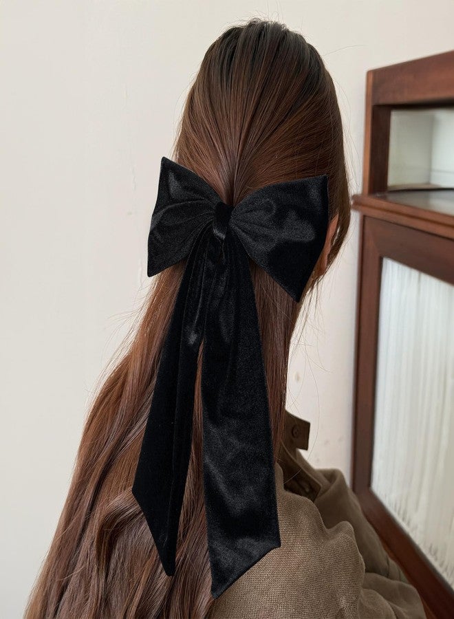 melyde 6.5 Inch Velvet Hair Bow Clip Classic Bowknot Ponytail Holder Long Velvet Ribbon Barrette Hair Accessories for Women Girls, Black - Image 4