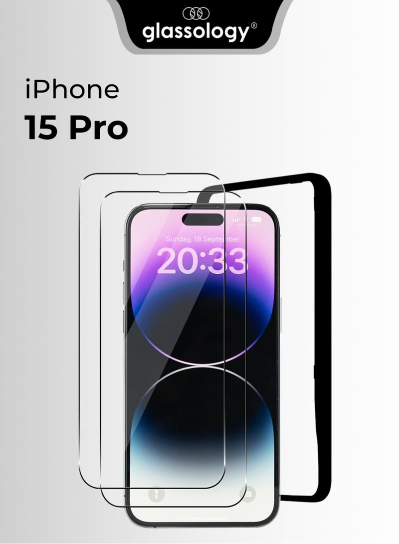 glassology iPhone 15 Pro Screen Protector 2 Pack - 6.1" with Easy Installation Frame Protection Case Friendly Scratch Resistant & Anti-Fingerprint - Image 1