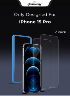 glassology iPhone 15 Pro Screen Protector 2 Pack - 6.1" with Easy Installation Frame Protection Case Friendly Scratch Resistant & Anti-Fingerprint  - Image 1