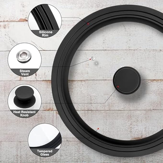 ريحني غطاء عالمي للأواني والمقالي، غطاء من الزجاج المقسّى مع حافة سيليكون مقاومة للحرارة، يناسب أواني الطهي بقطر 2832، غطاء بديل لمقلاة القلي ومقلاة الحديد الزهر 283032 سم - Image 3