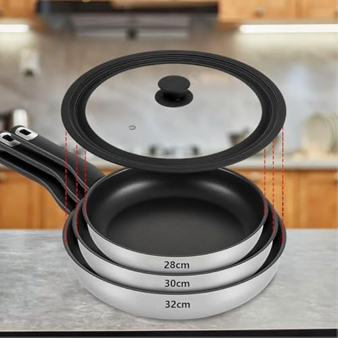 ريحني غطاء عالمي للأواني والمقالي، غطاء من الزجاج المقسّى مع حافة سيليكون مقاومة للحرارة، يناسب أواني الطهي بقطر 2832، غطاء بديل لمقلاة القلي ومقلاة الحديد الزهر 283032 سم - Image 4