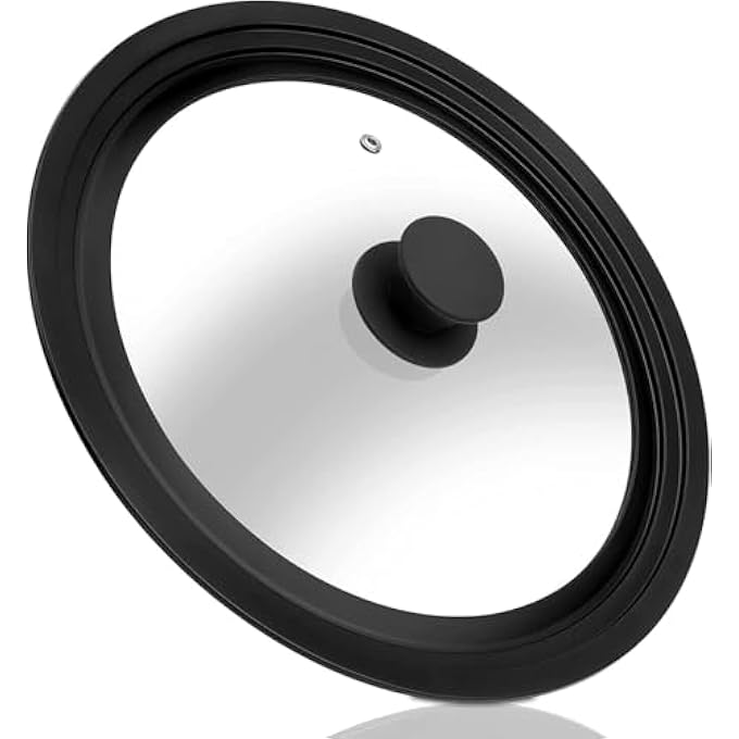 ريحني غطاء عالمي للأواني والمقالي، غطاء من الزجاج المقسّى مع حافة سيليكون مقاومة للحرارة، يناسب أواني الطهي بقطر 2832، غطاء بديل لمقلاة القلي ومقلاة الحديد الزهر 283032 سم - Image 1