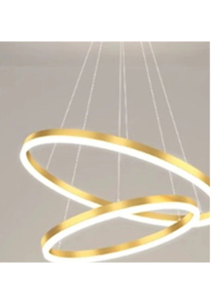 AL THURAYAT Luxurious and modern 60cm LED chandelier with three gold-colored circular LED rings, 3 lighting colors, made of high-quality materials, and comes with remote control. - Image 3