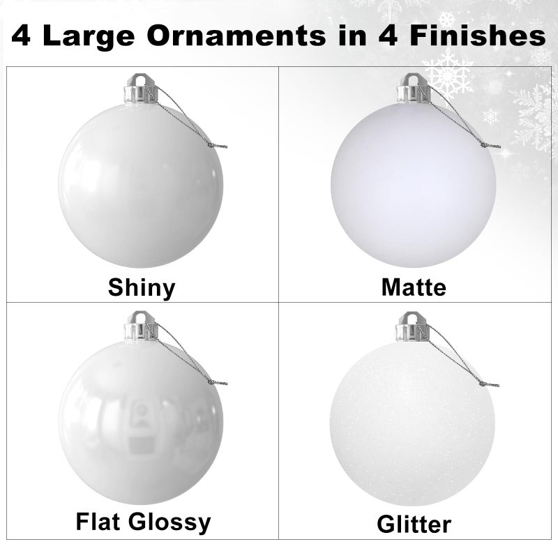GameXcel White 4.0"" Large Christmas Balls - Christmas Tree Decoration Ornaments Shatterproof Hanging Balls for Birthday Halloween Holiday Wedding Decorations Set of 4pcs - Image 2