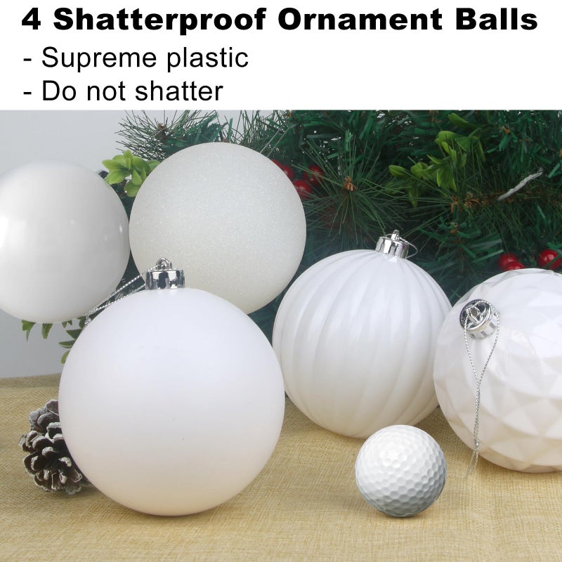 GameXcel White 4.0"" Large Christmas Balls - Christmas Tree Decoration Ornaments Shatterproof Hanging Balls for Birthday Halloween Holiday Wedding Decorations Set of 4pcs - Image 3