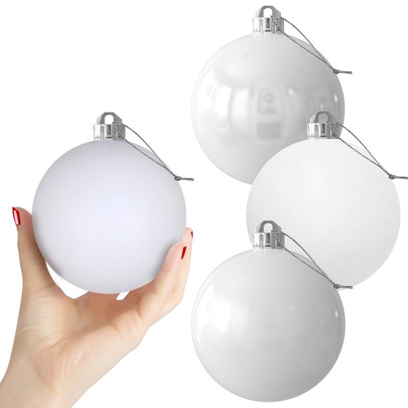 GameXcel White 4.0"" Large Christmas Balls - Christmas Tree Decoration Ornaments Shatterproof Hanging Balls for Birthday Halloween Holiday Wedding Decorations Set of 4pcs - Image 1