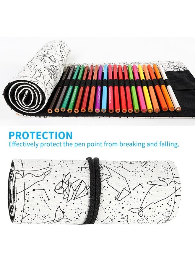 Loquat Canvas Pencil Wrap Case, Roll Up Pencil Storage Holder for Sketching Drawing Writing, Multi Purpose Constellation Pattern Pen Organizer Bag for Adults, Artists, Sketchers  Children Size: 72 Holes - Image 1