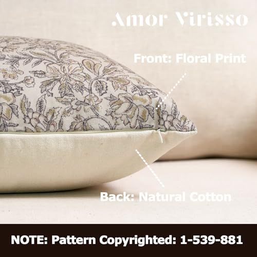 Amor Virisso Floral Throw Pillow Covers 18x18 Set of 2 Vintage Block Print Pillow Covers Decorative Pillow Covers Couch Pillows for Living Room Farmhouse Accent Sofa Pillows, Yellow/Sand - Image 2