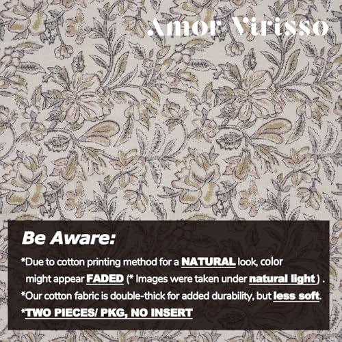 Amor Virisso Floral Throw Pillow Covers 18x18 Set of 2 Vintage Block Print Pillow Covers Decorative Pillow Covers Couch Pillows for Living Room Farmhouse Accent Sofa Pillows, Yellow/Sand - Image 5
