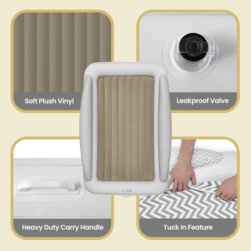 ELTOW سرير السفر القابل للنفخ للأطفال من ELTOW، مرتبة هوائية للأطفال مع جوانب، سرير سفر للأطفال مع مضخة وحقيبة حمل متضمنة - رمادي شيفرون - Image 5