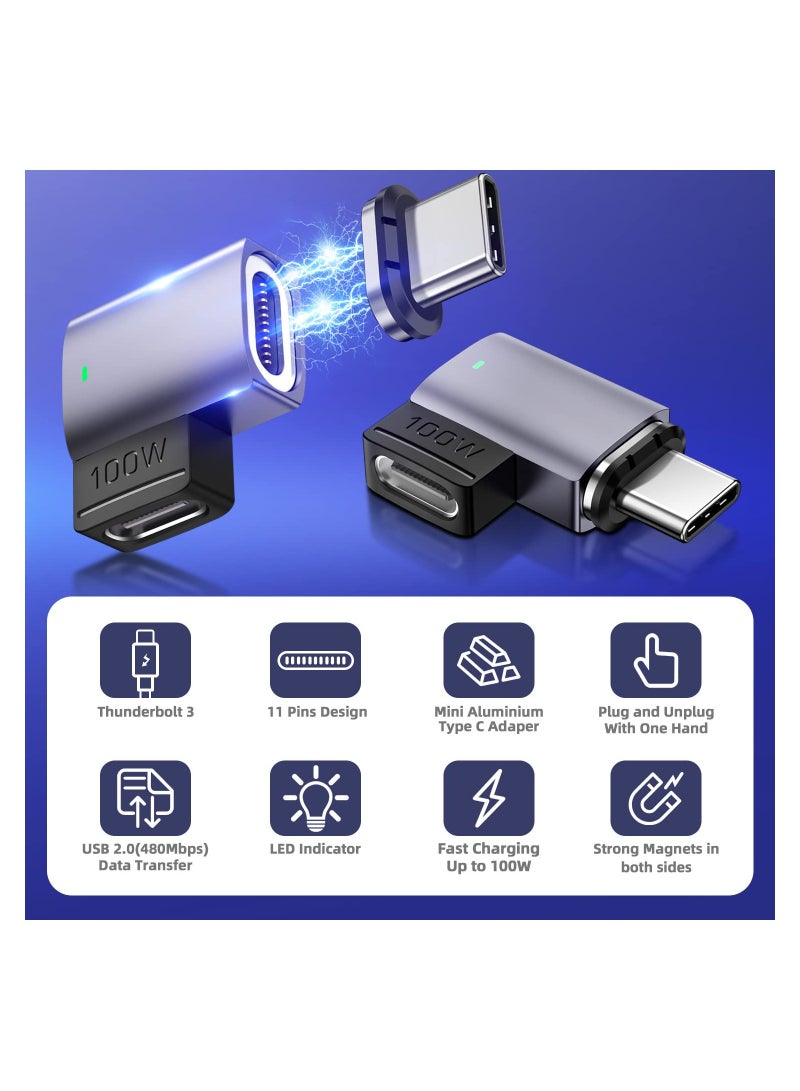 SYOSI USB C Magnetic Adapter, 2 Pack Magnetic USB C Adapter, 11Pins Right Angle USB C 90 Degree Adapter with PD 100w Charge USB2.0 480Mbps Data Transfer Compatible with MacBook Pro/Air USB-C Laptop/Devices - Image 3
