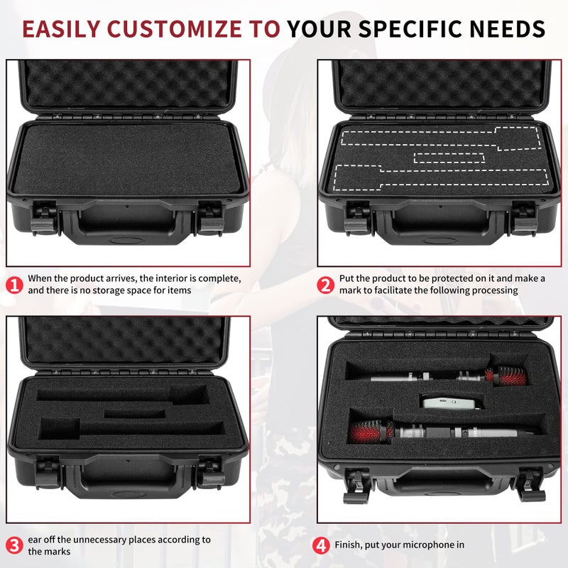 TORIBIO Wireless Microphone Case, Hard Carrying Case with Customizable Foam, Portable Storage Case, IP67 Waterproof Anti-fall Box, Equipment Protector Case for Travel Outing, 11.6"x8.1"x4", Black - Image 5