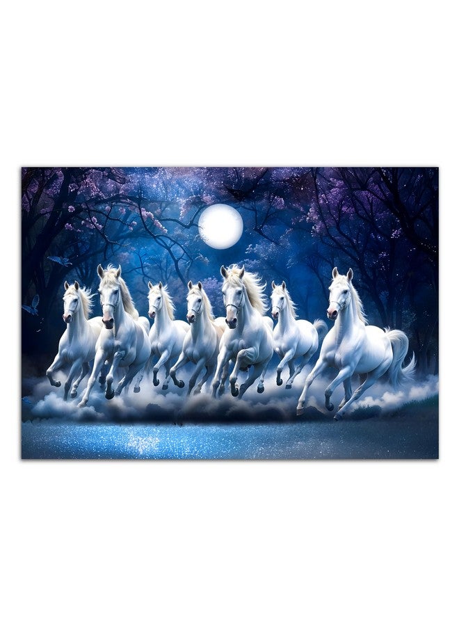 Rousrie Rousrie Big Size Premium Canvas 7 Running Horses Painting As Per Vastu | Best For Wall Decoration Of Living Room | Wooden Canvas Printed Premium Collection (Design 5, 18 x 12 Inch, Unframed) - Image 1