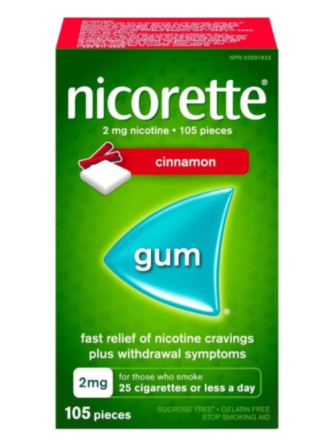 Nicorette Nicotine Gum, 2 mg, Cinnamon Flavour 105 Count - Image 1