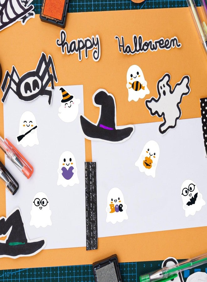 Whaline 1000Pcs Halloween Stickers Roll Self Adhesive Cute Ghost Stickers Roll Halloween Ghost Decal Stickers Round Adhesive Stickers for Halloween Party Favor Decor, 8 Design - Image 3