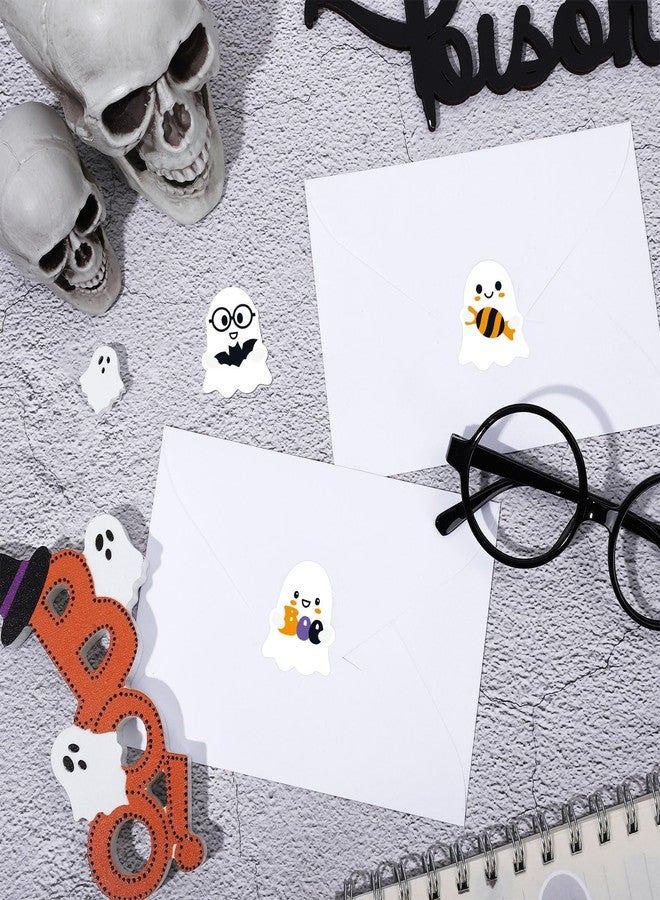 Whaline 1000Pcs Halloween Stickers Roll Self Adhesive Cute Ghost Stickers Roll Halloween Ghost Decal Stickers Round Adhesive Stickers for Halloween Party Favor Decor, 8 Design - Image 5