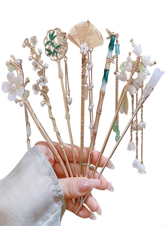 Ewandastore Ewanda store 7 Pcs Vintage Retro Hair Sticks,Chinese Traditional Hanfu Flower Hair Sticks Pins Hair Styling Hair Making Accessories for Women Girls - Image 1