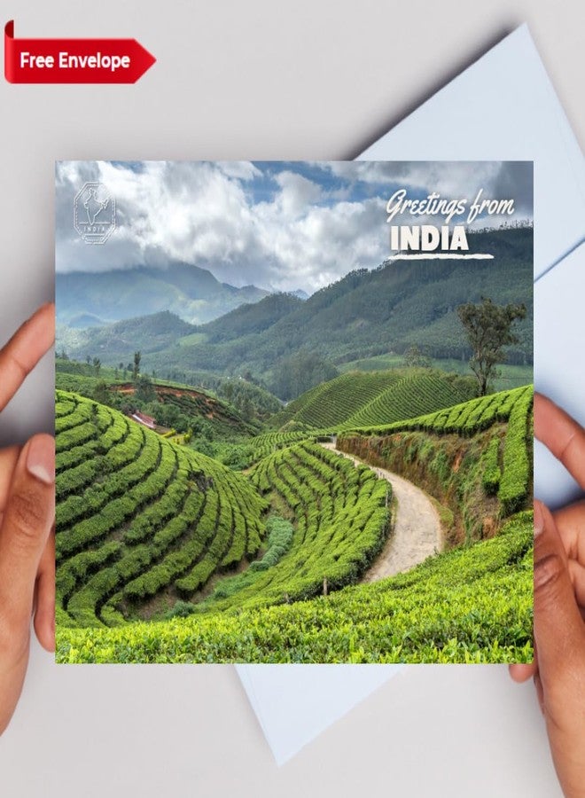VERYFIRSTTALE India Postcards | Greetings From India - Munnar Tea Gardens Postcard | Pack of 5 | Postcard From India | Indian Souvenirs | Glossy Finish | 14 cms x 10.7 cms with FREE Envelopes | Postcards of India - Image 3