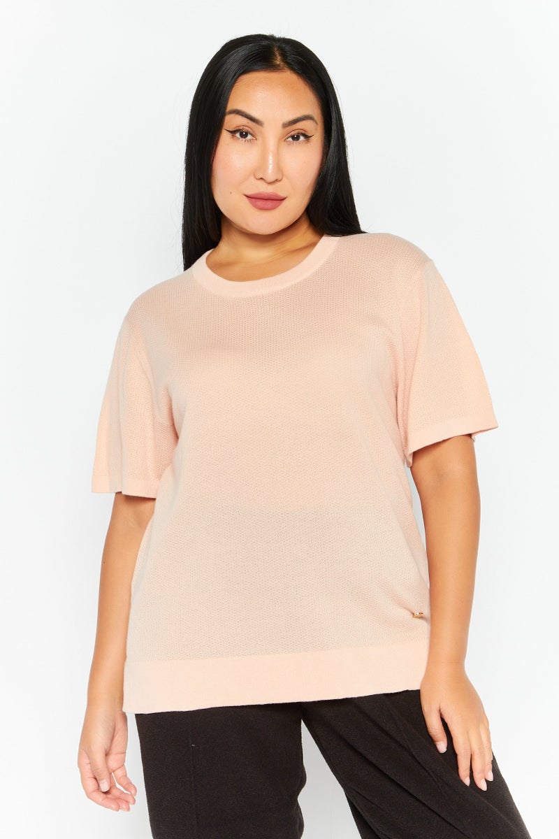 SKECHERS Women Sportwear Fit Textured Training T Shirt, Peach - Image 1