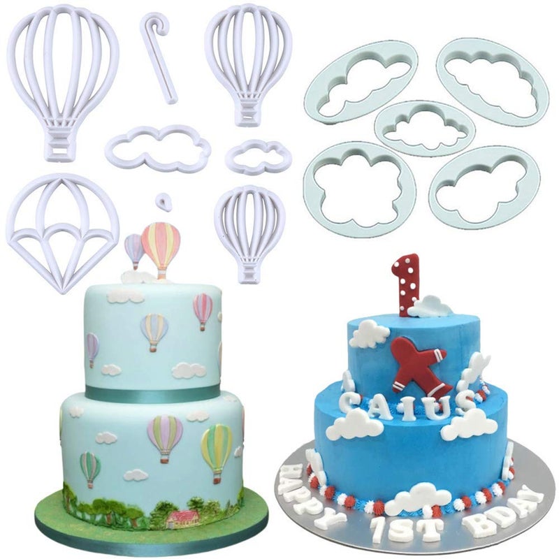 Fewo 13PcsSet Hot Air Balloon  Cloud Fondant Cutter Set Hot Air Balloon Plastic Cookie Cutter Mold for Baby Shower Cake Topper Decorating Sugar Craft Polymer Clay Cutters
