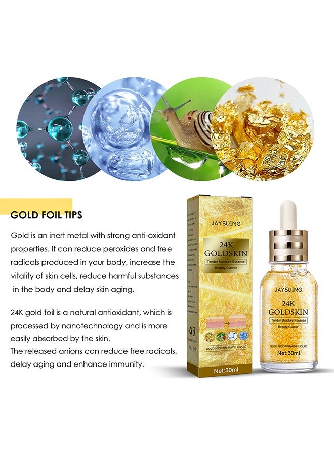 Jaysuing - 24K Gold Skin,Collagen Lifting Essence, Has The Effect Of Improving Fine Lines, Tightening The Skin, Brightening The Skin, Anti-Wrinkle Skin Repair Moisture Firming Lifting Serum 30ml - Image 1