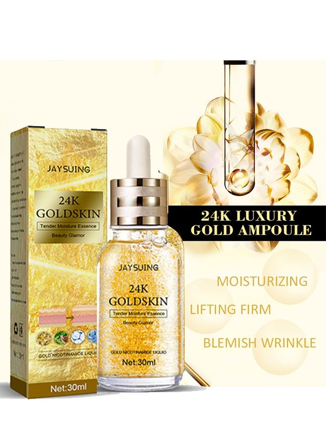 Jaysuing - 24K Gold Skin,Collagen Lifting Essence, Has The Effect Of Improving Fine Lines, Tightening The Skin, Brightening The Skin, Anti-Wrinkle Skin Repair Moisture Firming Lifting Serum 30ml - Image 1