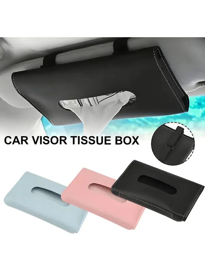 Light Blue PU Leather Car Tissue Box Holder And Sunshade Organizer With Storage Bag - Image 2