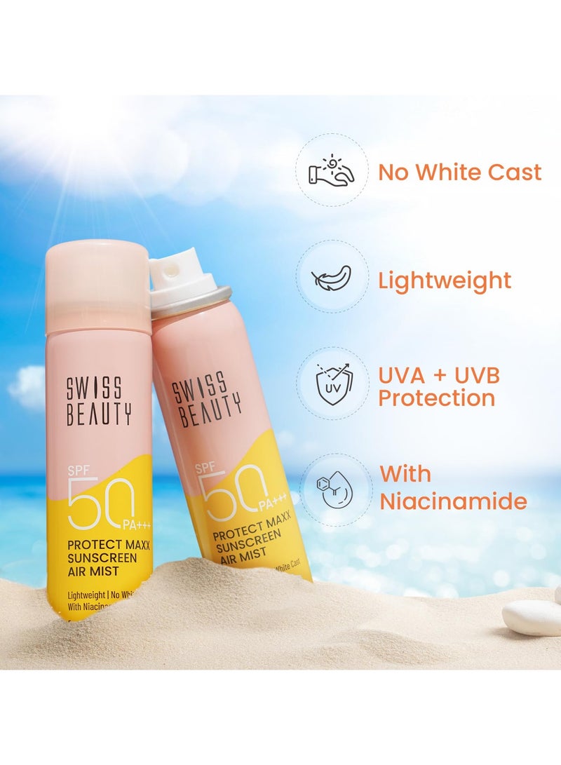 Swiss Beauty Protect Maxx Sunscreen Air Mist | SPF 50 PA+++ | With Niacinamide | UVA+UVB Protection | Even Over Makeup | For Face & Body | 80ml - Image 3