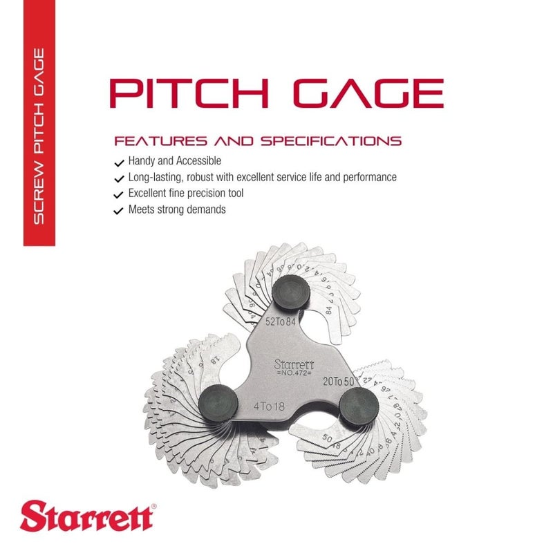 Starrett Steel Screw Pitch Gage with Locking Device  Ideal for Construction Work and Home Improvement  484 TPI 51 Number of Leaves  472 - Image 2