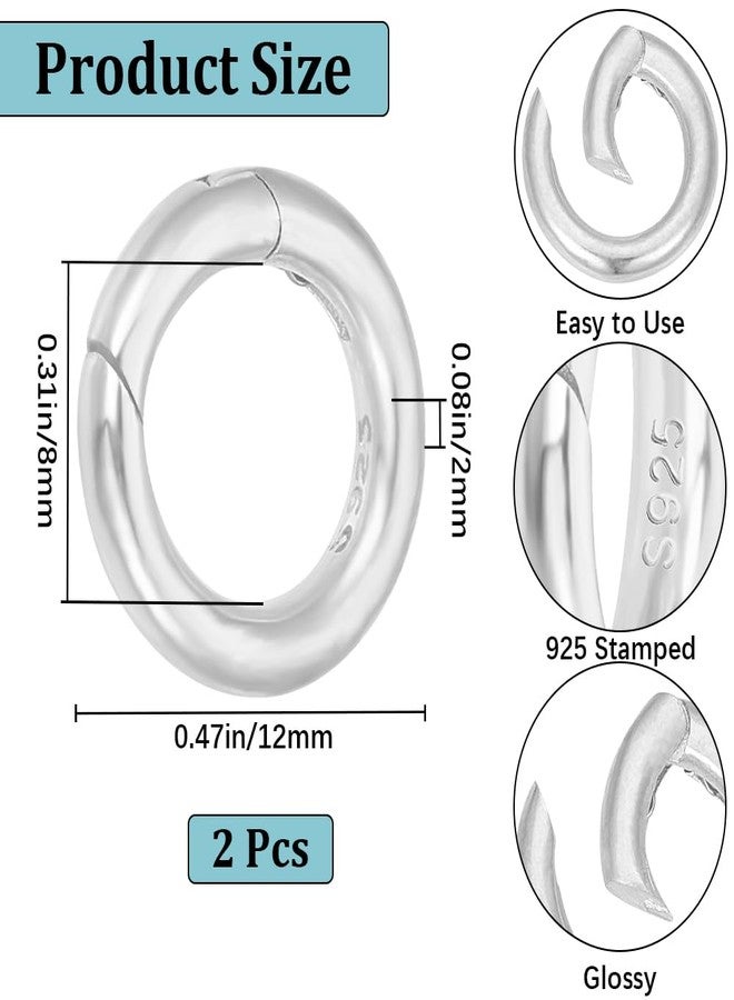 CREATCABIN 2Pcs Spring O Rings Gate Rings 925 Sterling Silver Snap Clip Small Clamp Clasps Round Smooth Clasp Closures Findings Connectors for Jewelry Making DIY Necklace Bracelet 12mm - Image 2