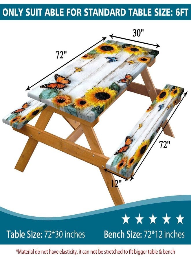 DeeCabin Picnic Table Cover with Bench Cover, Outdoor Patio Camping Essentials Farmhouse Sunflower Table Covers with Elastic Waterproof Camping Tablecloth with Drawstring Bag, 72In 3PCS - Image 2