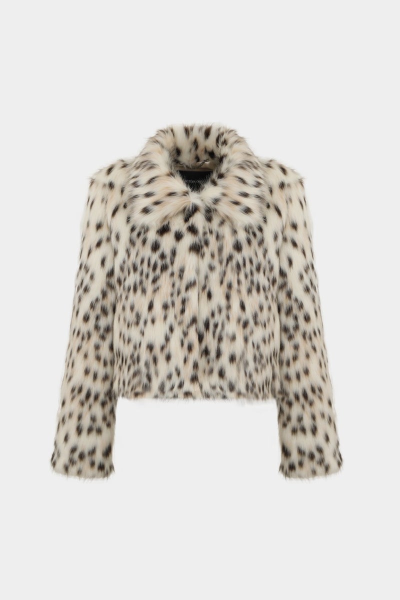 Açelya Okcu Premium Leopard Pattern Baby Collar Faux Fur Women's Jacket  - Image 1
