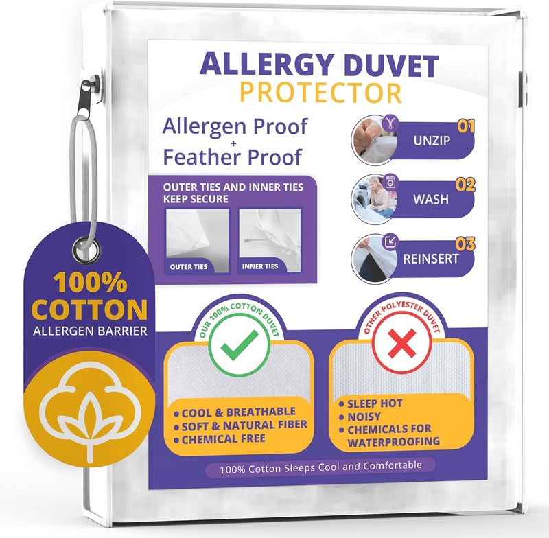 AllerSoft | All Cotton Dust, Pet Dander, Feather, Pollen & Allergy Control Duvet Protector (66x86) - Image 1