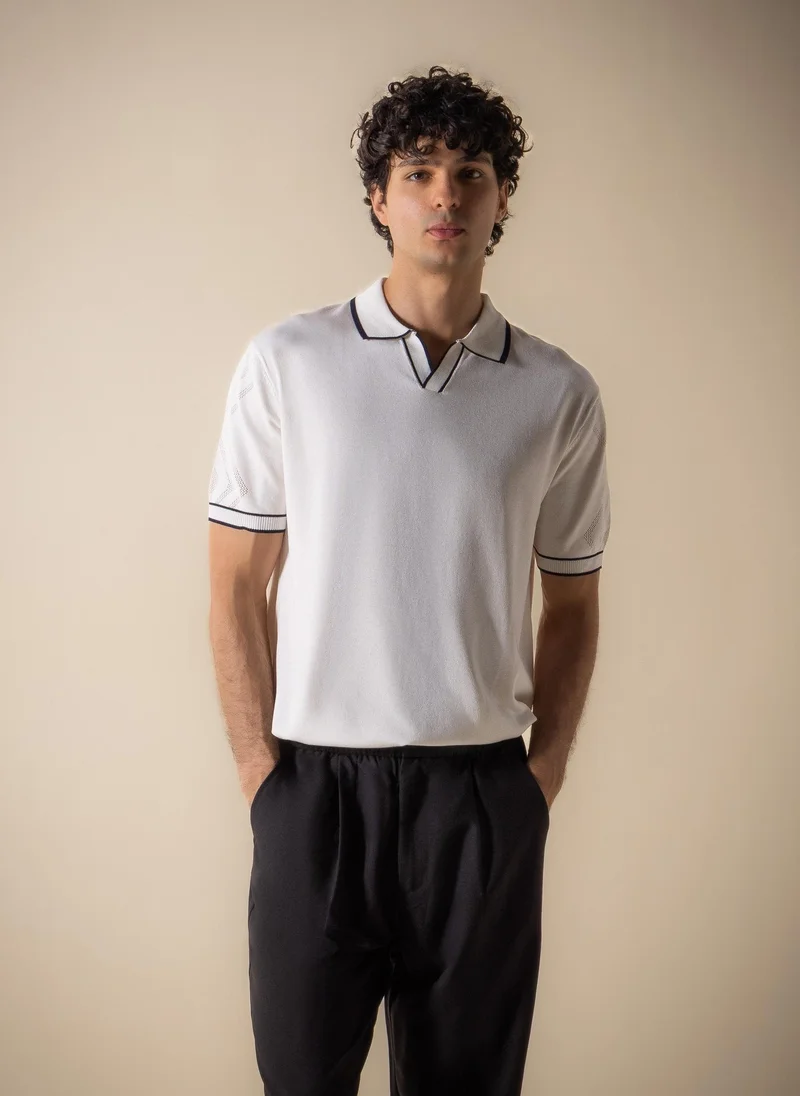 CONTRAST FINE KNIT POLO SHIRT