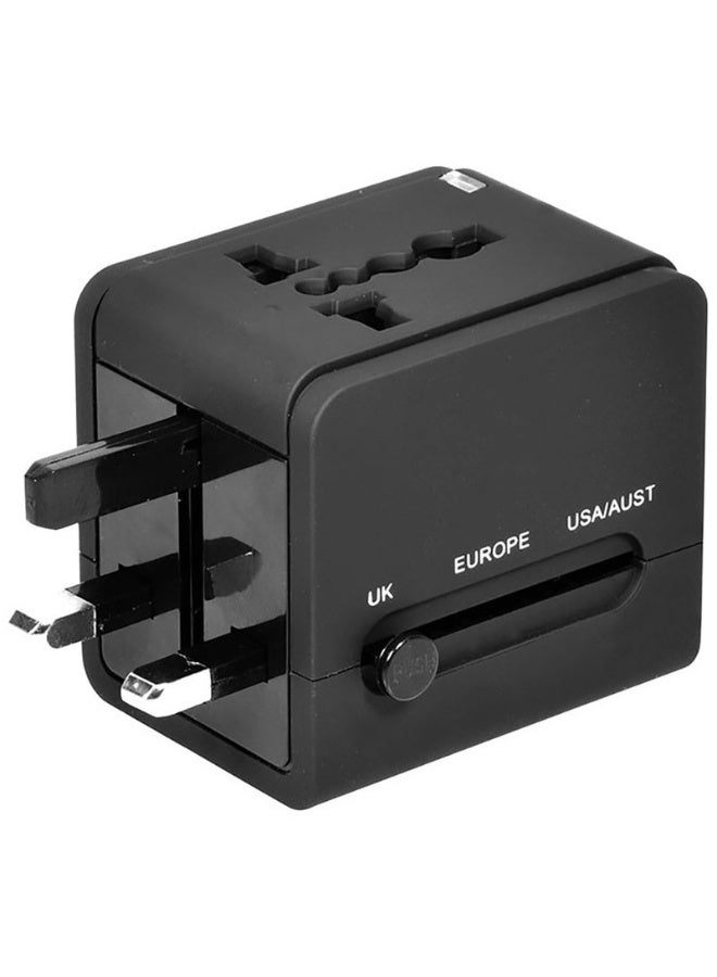 Chabeia 5 in 1Universal International Power Travel Plug Adapter, with 2.4A Dual USB-A,European Travel Plug Adapter ,for Europe USA UK AUS Asia ,Worldwide Universal Travel Adapter Plug Converter Charger Outlet ,1500W Multifunctional International Power Adapter Wall Charger with Child Safety Door,Global AC Outlet -Black - Image 2