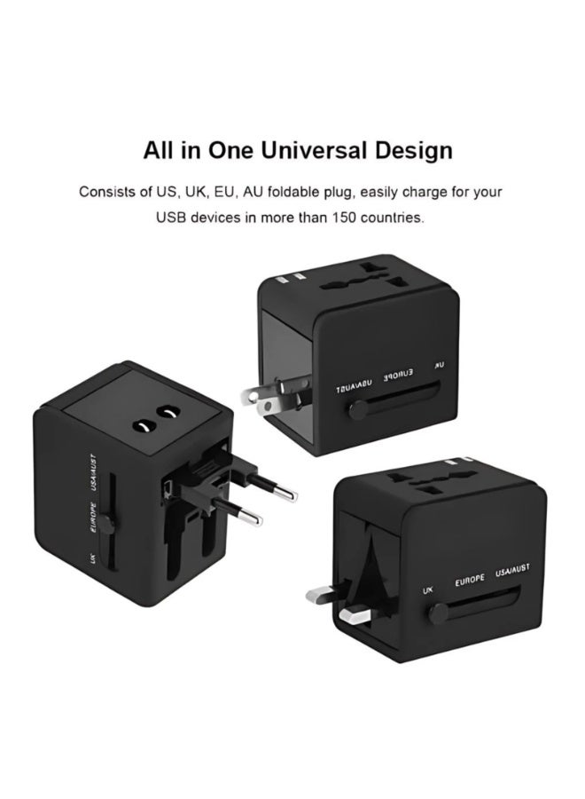 Chabeia 5 in 1Universal International Power Travel Plug Adapter, with 2.4A Dual USB-A,European Travel Plug Adapter ,for Europe USA UK AUS Asia ,Worldwide Universal Travel Adapter Plug Converter Charger Outlet ,1500W Multifunctional International Power Adapter Wall Charger with Child Safety Door,Global AC Outlet -Black - Image 1