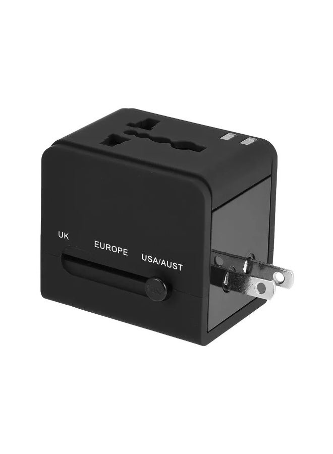 Chabeia 5 in 1Universal International Power Travel Plug Adapter, with 2.4A Dual USB-A,European Travel Plug Adapter ,for Europe USA UK AUS Asia ,Worldwide Universal Travel Adapter Plug Converter Charger Outlet ,1500W Multifunctional International Power Adapter Wall Charger with Child Safety Door,Global AC Outlet -Black - Image 3