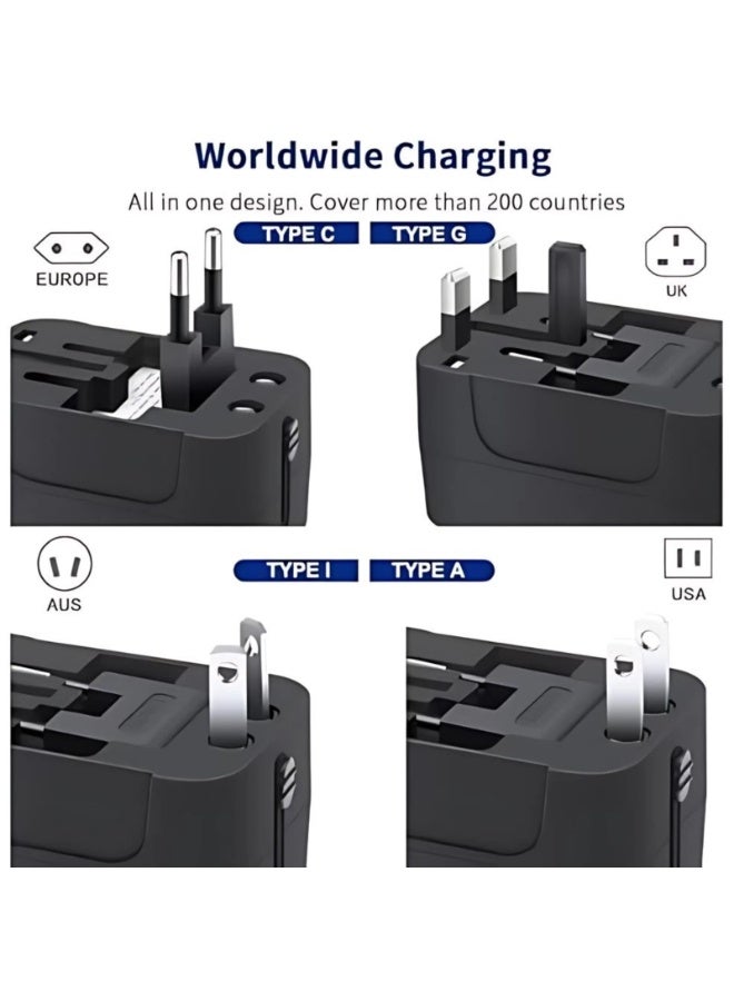 Chabeia 5 in 1Universal International Power Travel Plug Adapter, with 2.4A Dual USB-A,European Travel Plug Adapter ,for Europe USA UK AUS Asia ,Worldwide Universal Travel Adapter Plug Converter Charger Outlet ,1500W Multifunctional International Power Adapter Wall Charger with Child Safety Door,Global AC Outlet -Black - Image 4